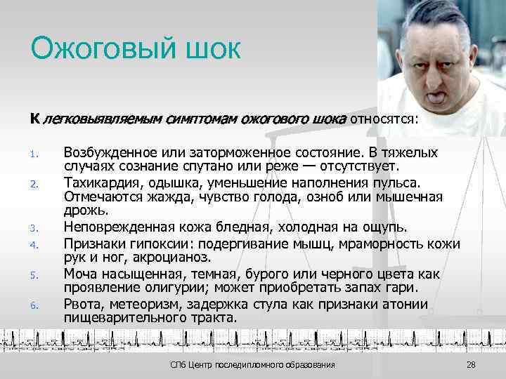 Ожоговый шок К легковыявляемым симптомам ожогового шока относятся: 1. 2. 3. 4. 5. 6.