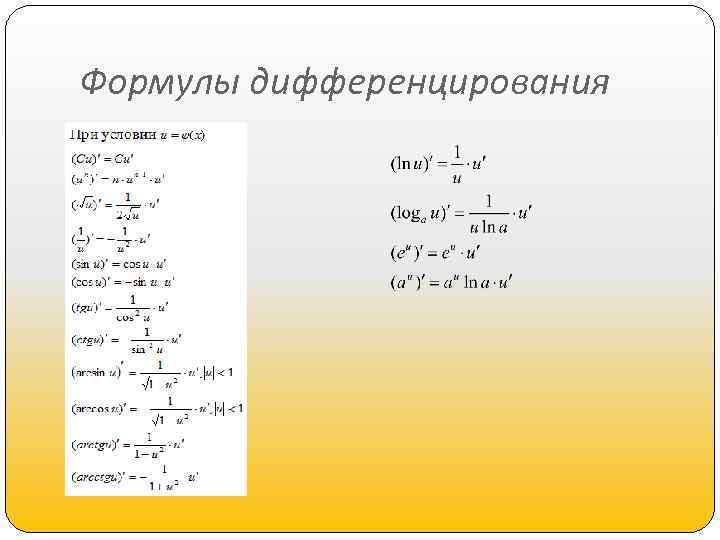 Формулы дифференцирования 