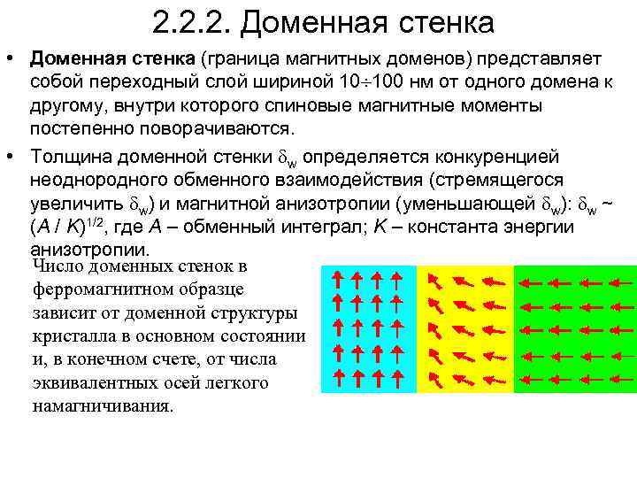 2. 2. 2. Доменная стенка • Доменная стенка (граница магнитных доменов) представляет собой переходный
