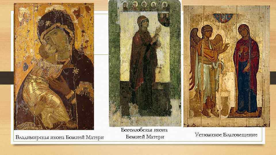 Владимирская икона Божией Матери Боголюбская икона Божией Матери Устюжское Благовещение 