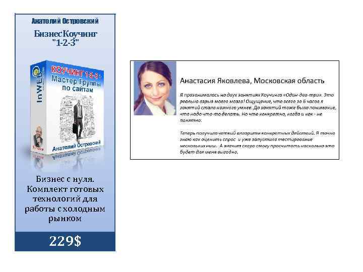 Анатолий Островский Бизнес Коучинг "1 -2 -3" Бизнес с нуля. Комплект готовых технологий для