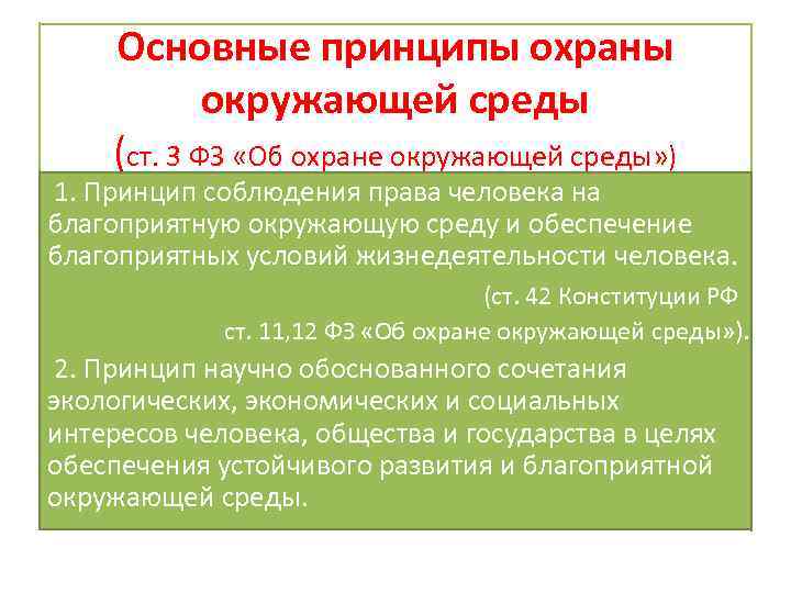 Основные принципы охраны окружающей среды (ст. 3 ФЗ «Об охране окружающей среды» ) 1.