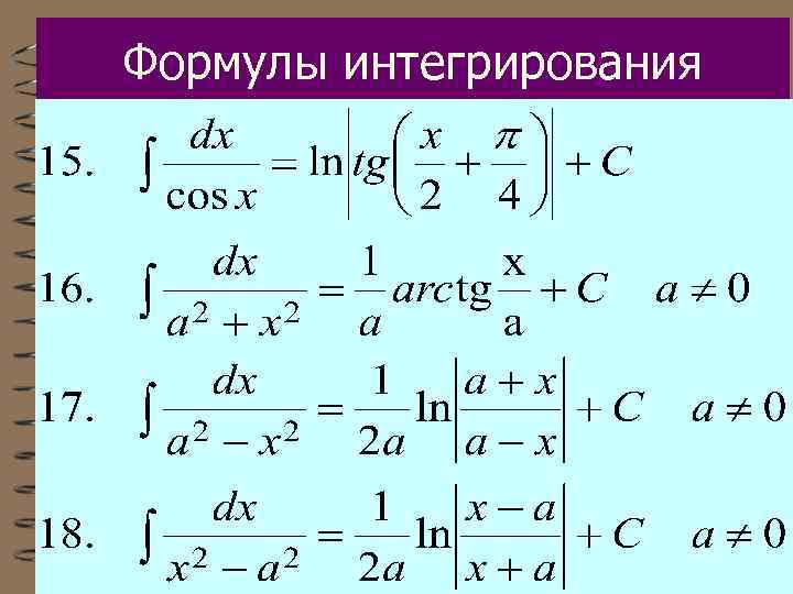 Формулы интегрирования 