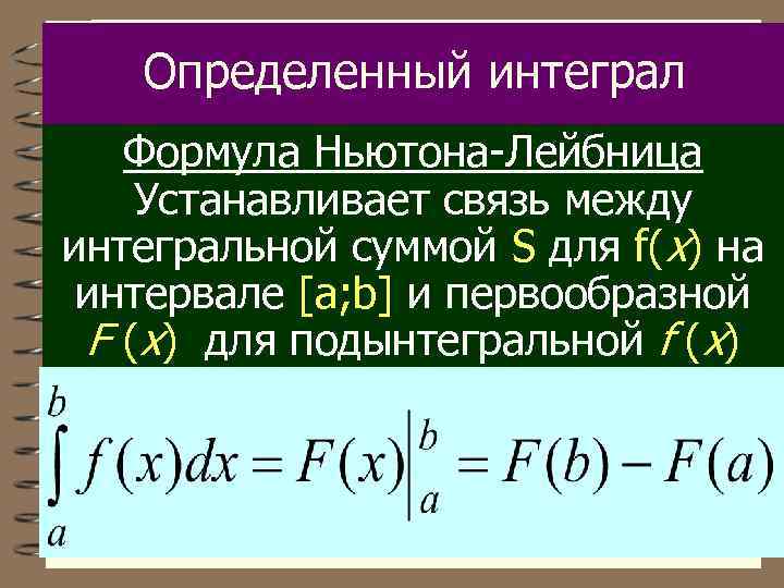 Формула ньютона лейбница для определенного интеграла