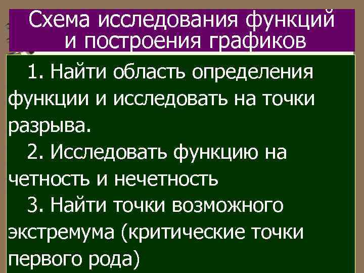 Схема исследования функций и построения графиков 1. Найти область определения функции и исследовать на