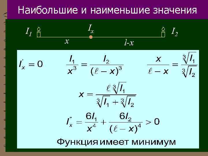 Наибольшие и наименьшие значения I 1 Ix x l-x I 2 