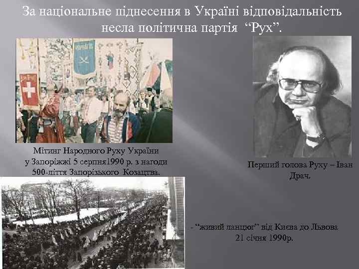 За національне піднесення в Україні відповідальність несла політична партія “Рух”. Мітинг Народного Руху України