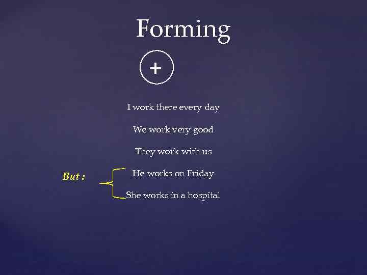 Forming + I work there every day We work very good They work with