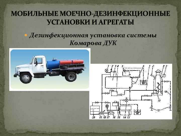 МОБИЛЬНЫЕ МОЕЧНО-ДЕЗИНФЕКЦИОННЫЕ УСТАНОВКИ И АГРЕГАТЫ Дезинфекционная установка системы Комарова ДУК 