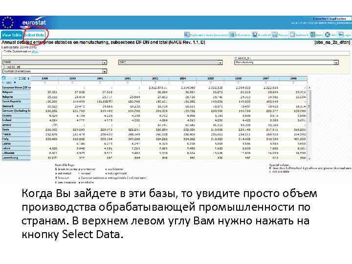 Когда Вы зайдете в эти базы, то увидите просто объем производства обрабатывающей промышленности по