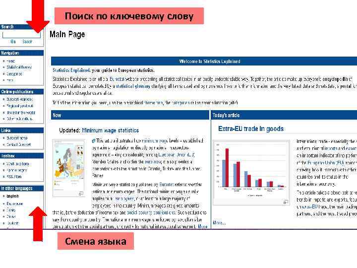 Поиск по ключевому слову Смена языка 