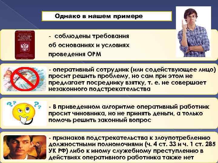 Однако в нашем примере - соблюдены требования об основаниях и условиях проведения ОРМ -