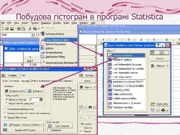 Побудова гістограм в програмі Statistica 