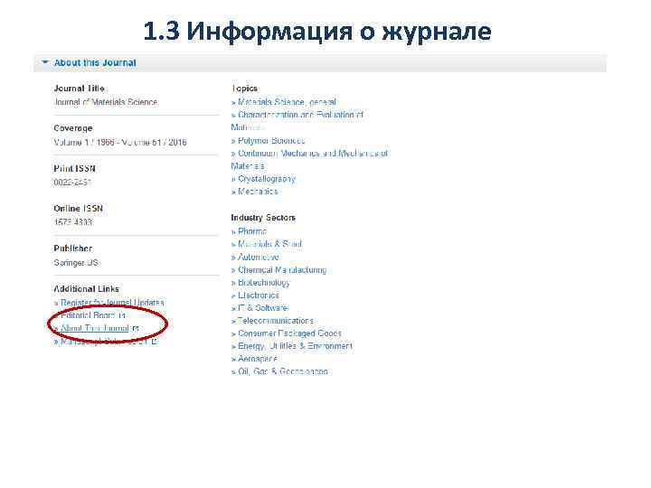 1. 3 Информация о журнале 