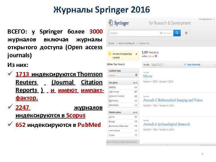 Журналы Springer 2016 ВСЕГО: у Springer более 3000 журналов включая журналы открытого доступа (Open