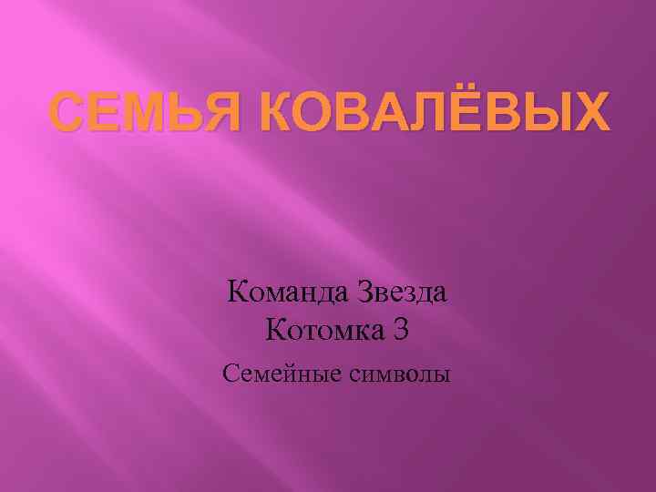 СЕМЬЯ КОВАЛЁВЫХ Команда Звезда Котомка 3 Семейные символы 