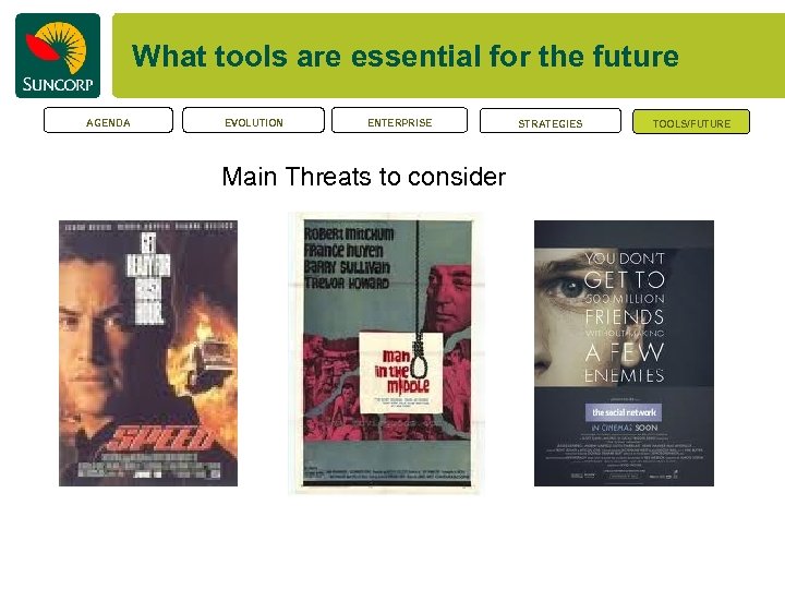 What tools are essential for the future AGENDA EVOLUTION ENTERPRISE Main Threats to consider