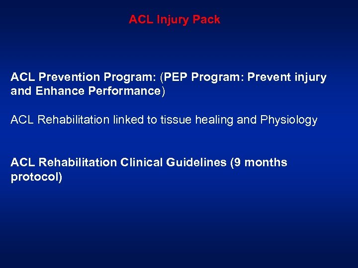 ACL Injury Pack ACL Prevention Program: (PEP Program: Prevent injury and Enhance Performance) ACL