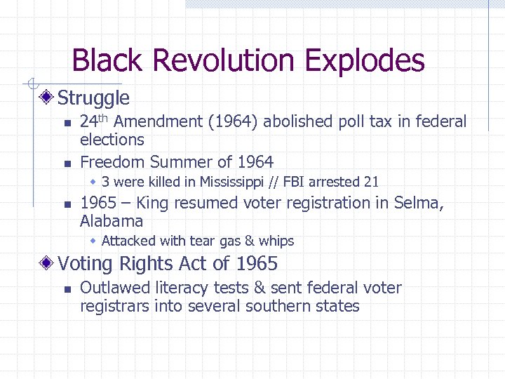 Black Revolution Explodes Struggle n n 24 th Amendment (1964) abolished poll tax in