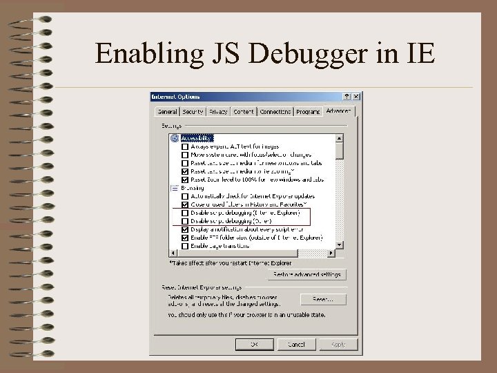 Enabling JS Debugger in IE 