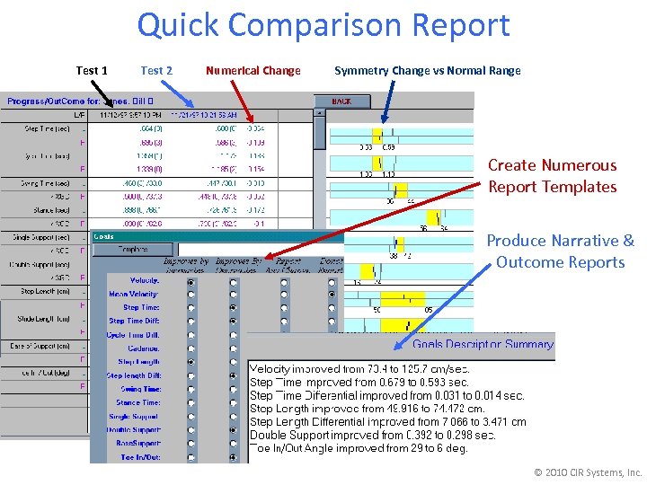 Quick Comparison Report Test 1 Test 2 Numerical Change Symmetry Change vs Normal Range