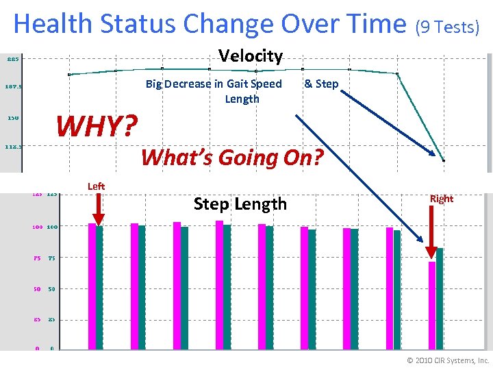 Health Status Change Over Time (9 Tests) Velocity WHY? Left Big Decrease in Gait