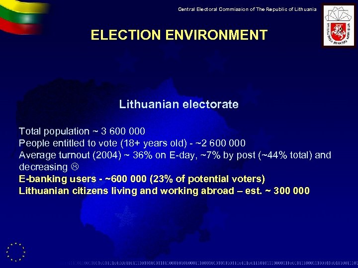 Central Electoral Commission of The Republic of Lithuania ELECTION ENVIRONMENT Lithuanian electorate Total population