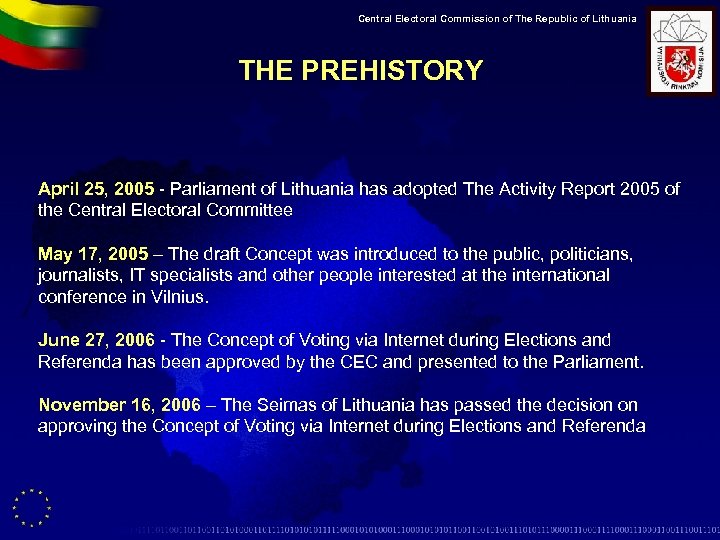 Central Electoral Commission of The Republic of Lithuania THE PREHISTORY April 25, 2005 -