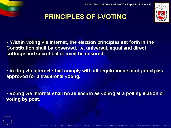 Central Electoral Commission of The Republic of Lithuania PRINCIPLES OF I-VOTING • Within voting