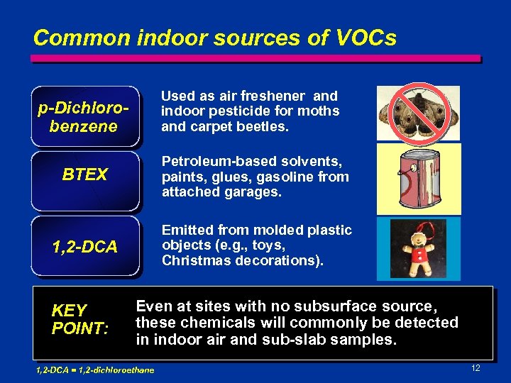 Common indoor sources of VOCs Used as air freshener and indoor pesticide for moths