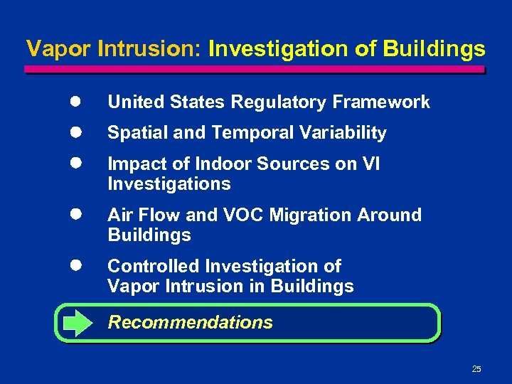 Vapor Intrusion: Investigation of Buildings l United States Regulatory Framework l Spatial and Temporal