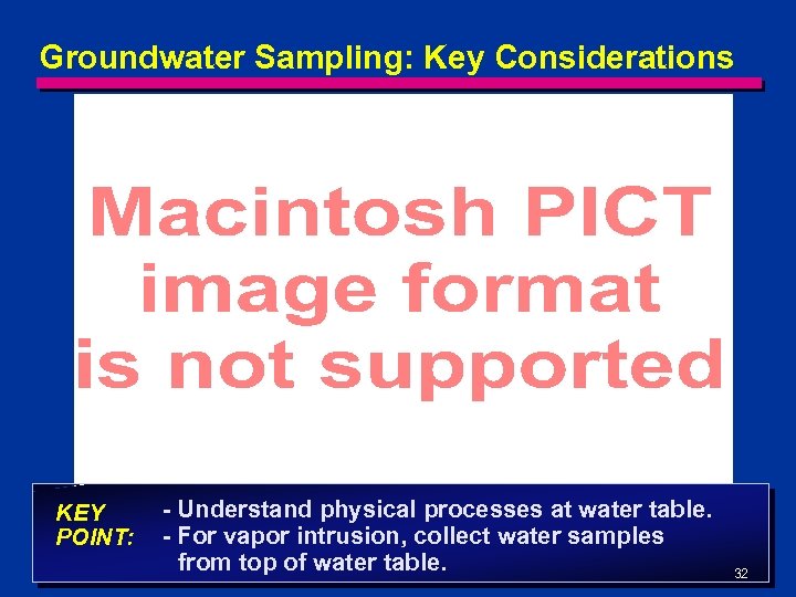 Groundwater Sampling: Key Considerations KEY POINT: - Understand physical processes at water table. -