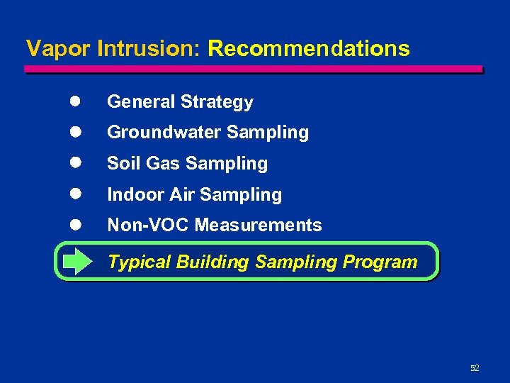Vapor Intrusion: Recommendations l General Strategy l Groundwater Sampling l Soil Gas Sampling l