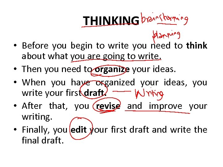 THINKING • Before you begin to write you need to think about what you