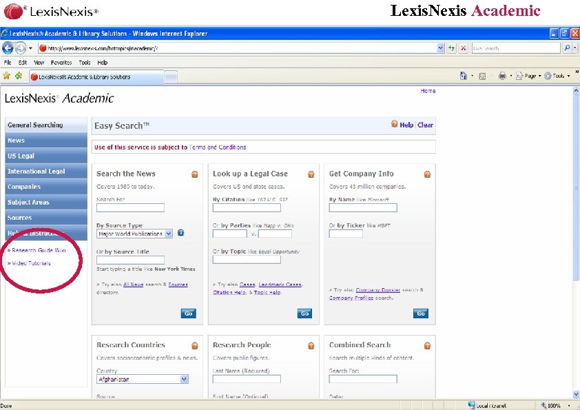 Lexis. Nexis Academic • Доступ к Юридической Библиотеке в качестве единого источника обеспечивается в