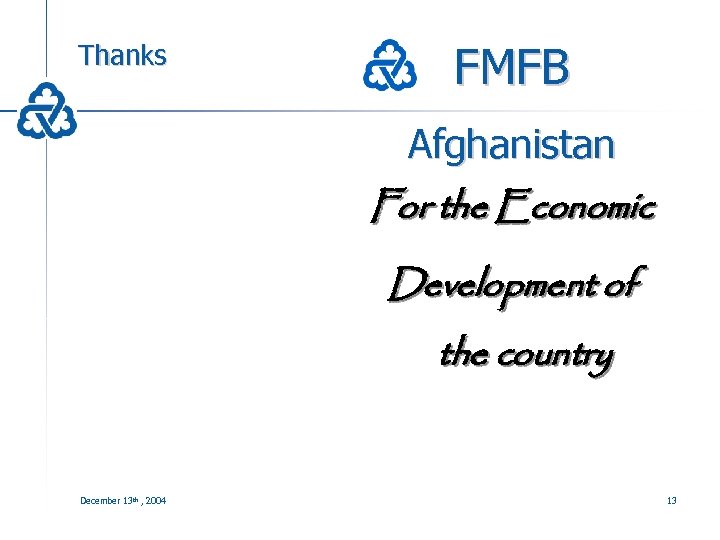 Thanks FMFB Afghanistan For the Economic Development of the country December 13 th ,