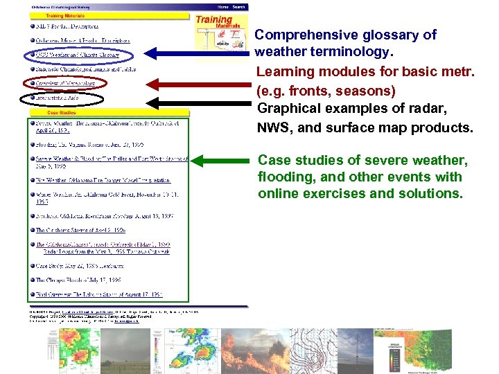 Comprehensive glossary of weather terminology. Learning modules for basic metr. (e. g. fronts, seasons)