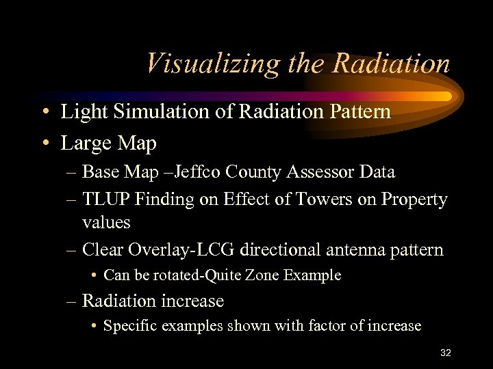 Visualizing the Radiation • Light Simulation of Radiation Pattern • Large Map – Base