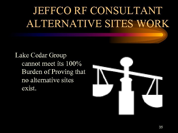 JEFFCO RF CONSULTANT ALTERNATIVE SITES WORK Lake Cedar Group cannot meet its 100% Burden