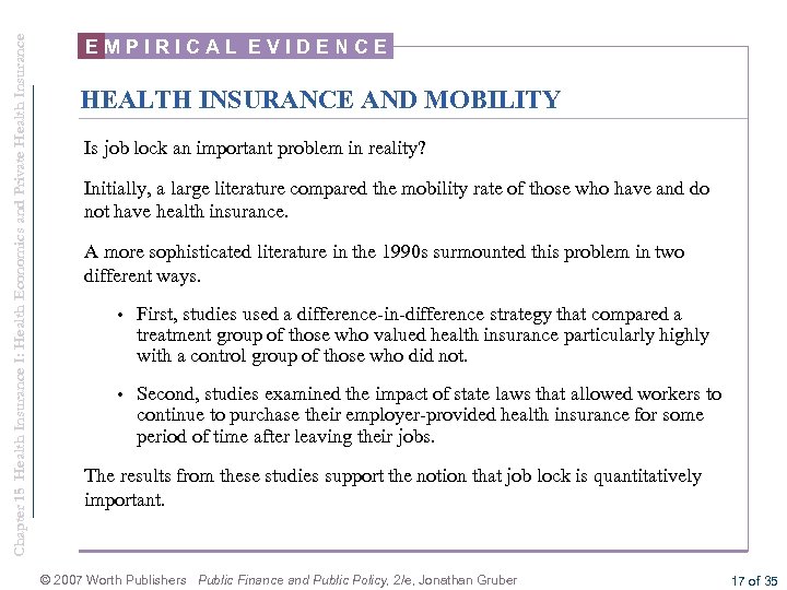 Chapter 15 Health Insurance I: Health Economics and Private Health Insurance EMPIRICAL EVIDENCE HEALTH