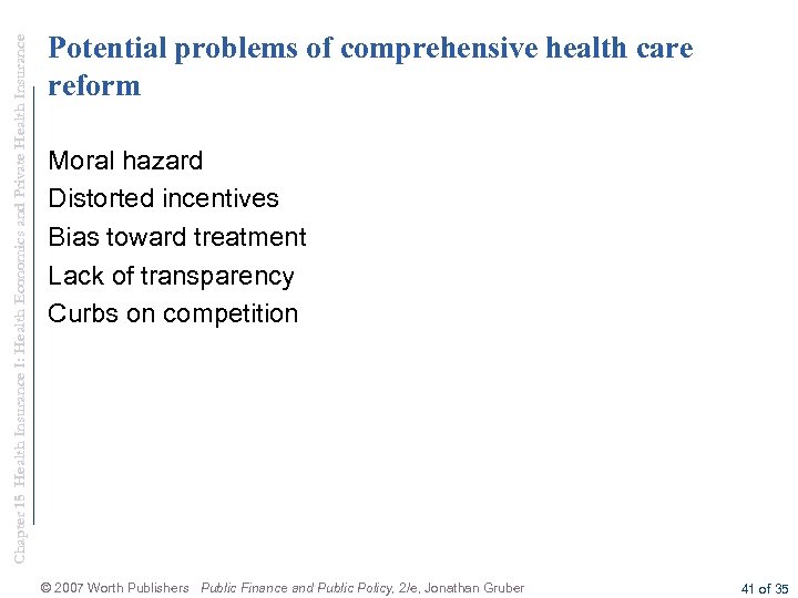 Chapter 15 Health Insurance I: Health Economics and Private Health Insurance Potential problems of