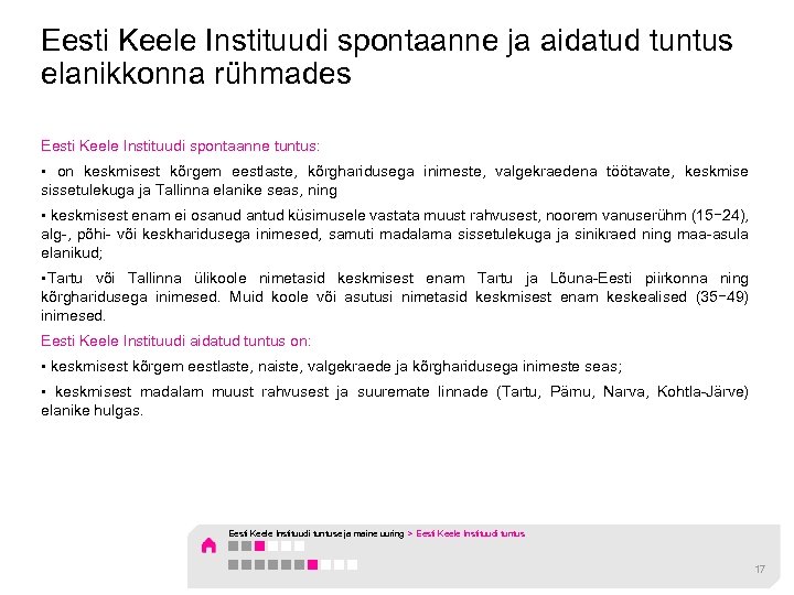 Eesti Keele Instituudi spontaanne ja aidatud tuntus elanikkonna rühmades Eesti Keele Instituudi spontaanne tuntus: