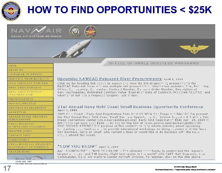 HOW TO FIND OPPORTUNITIES < $25 K 17 BRIEF DATE: 16 April 2009 CONFIG.