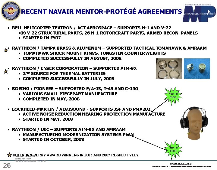 RECENT NAVAIR MENTOR-PROTÉGÉ AGREEMENTS • BELL HELICOPTER TEXTRON / ACT AEROSPACE – SUPPORTS H-1