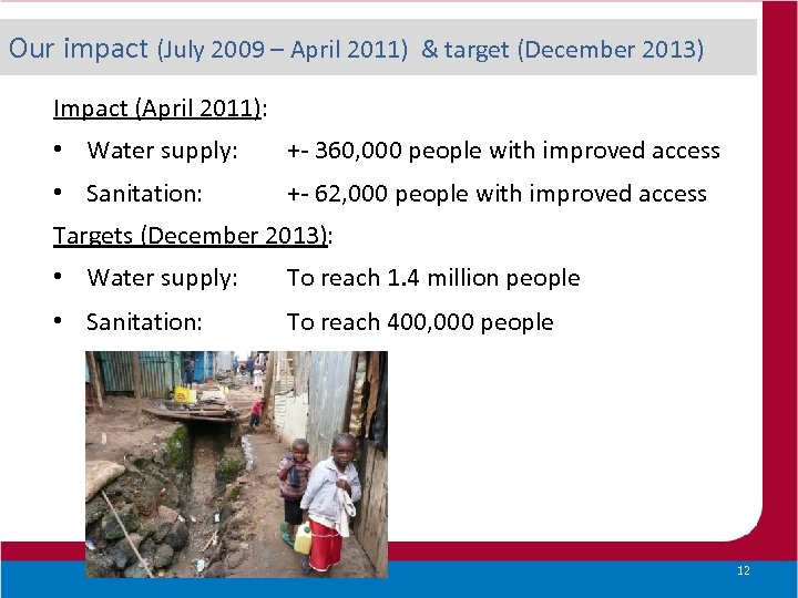 Our impact (July 2009 – April 2011) & target (December 2013) Impact (April 2011):