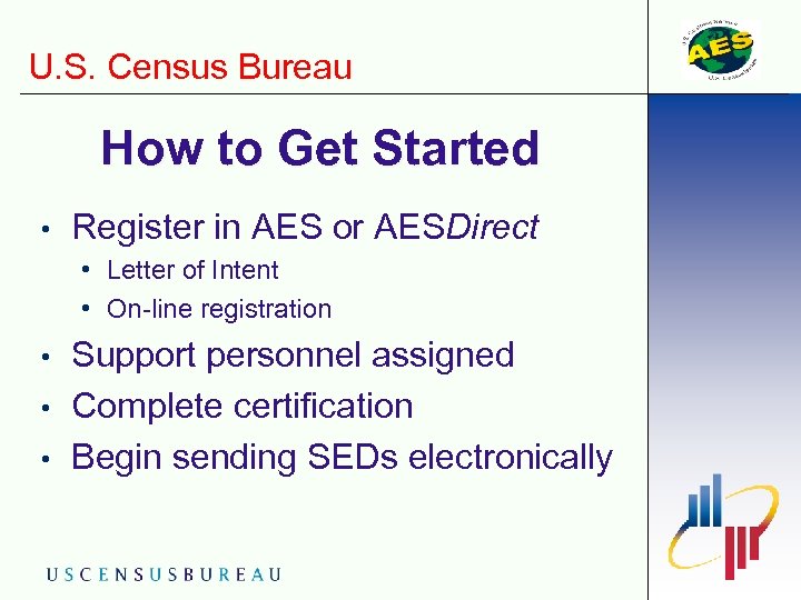 U. S. Census Bureau How to Get Started • Register in AES or AESDirect