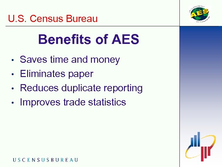 U. S. Census Bureau Benefits of AES • • Saves time and money Eliminates