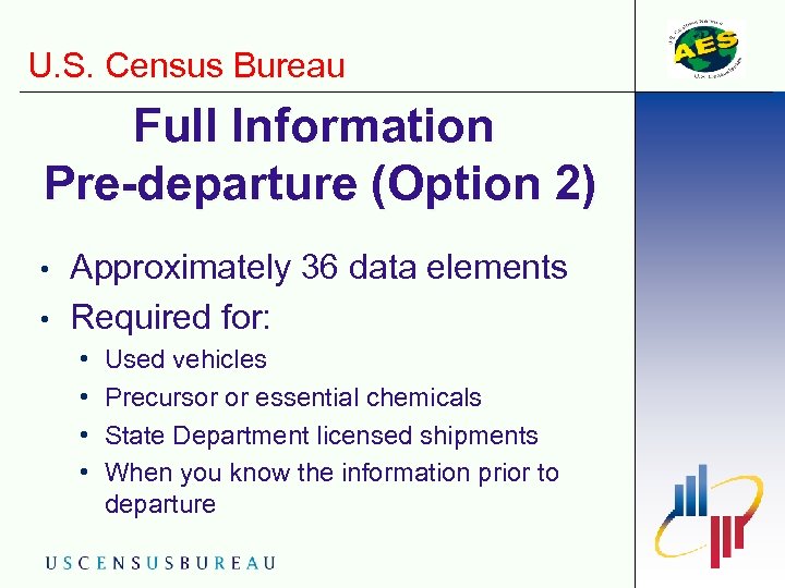 U. S. Census Bureau Full Information Pre-departure (Option 2) • • Approximately 36 data