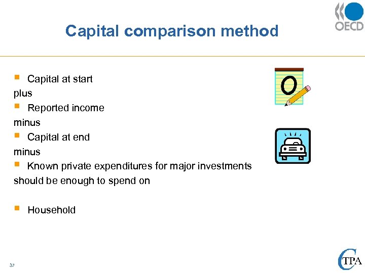 Capital comparison method § Capital at start plus § Reported income minus § Capital