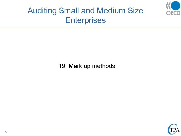 Auditing Small and Medium Size Enterprises 19. Mark up methods 54 